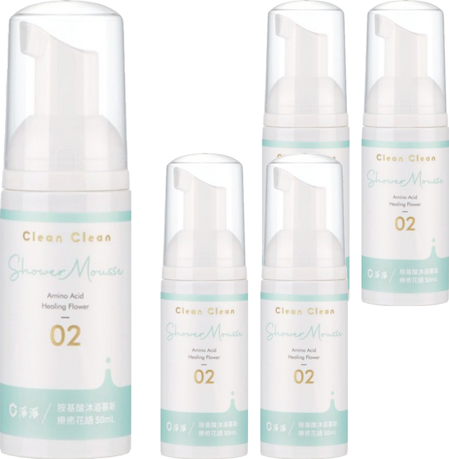 Clean Clean 淨淨 胺基酸沐浴慕斯 療癒花語 隨身瓶, 5個, 50ml