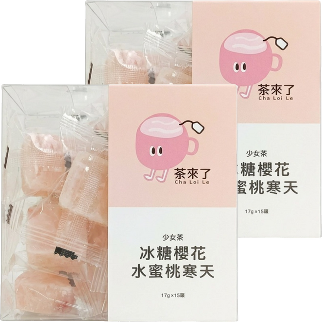 Cha Lai Le 茶來了 冰糖櫻花水蜜桃寒天, 17g, 2盒, 15顆