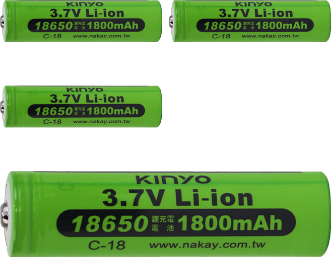 Kinyo 18650鋰電池 1800mAh C-18, 4個, 1個裝