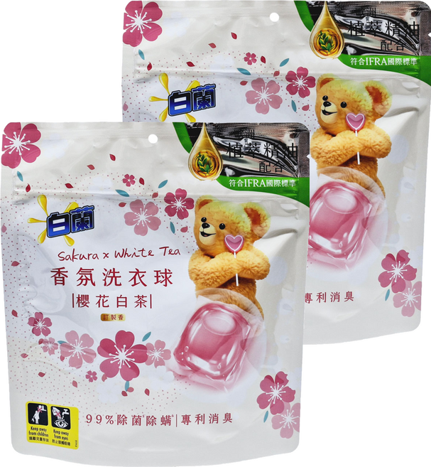 白蘭 香氛洗衣球 23顆 櫻花白茶, 230g, 2個