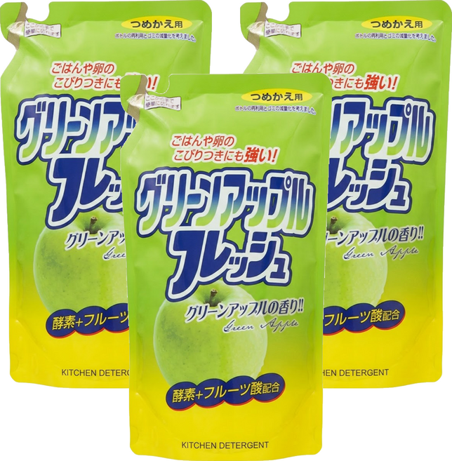Rocket Soap 火箭石鹼 洗碗精補充包 青蘋果香, 500g, 3個