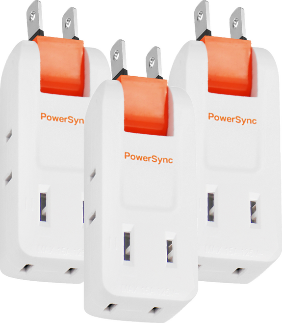 PowerSync 群加 2P防雷擊旋轉壁插 4孔 TC4P9N, 白色, 3個, 6.8cm