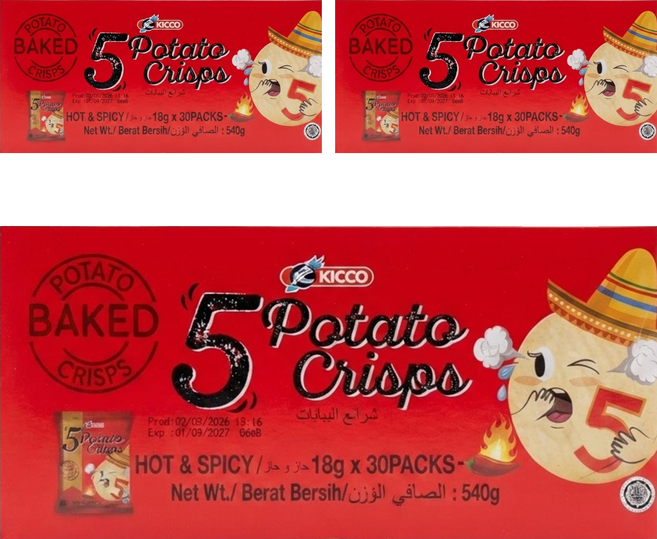 KICCO Five 洋芋薄脆餅 韓式辣味, 540g, 3盒