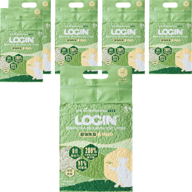 LOGIN 洛格 稻殼貓砂, 2.5kg, 6包, 綠茶