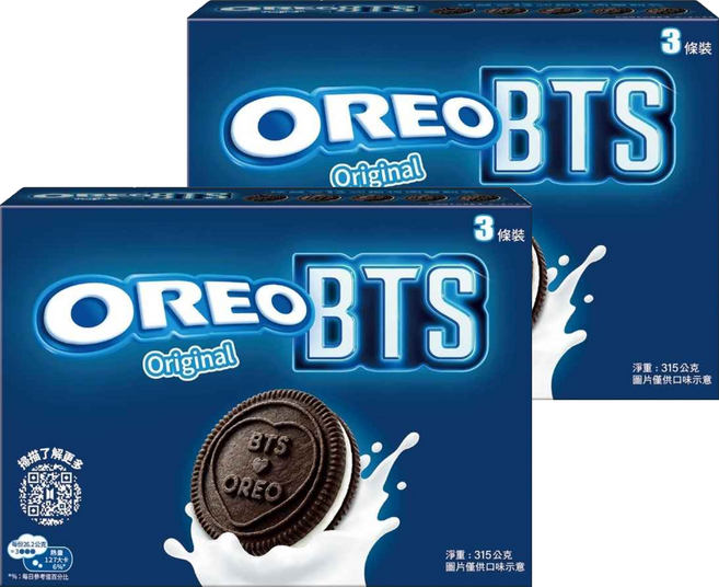OREO 奧利奧 BTS 聯名款 原味夾心餅乾 香草口味夾心 3條, 315g, 2盒