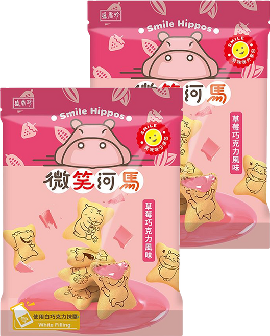 盛香珍 微笑河馬餅 草莓巧克力風味, 200g, 2個
