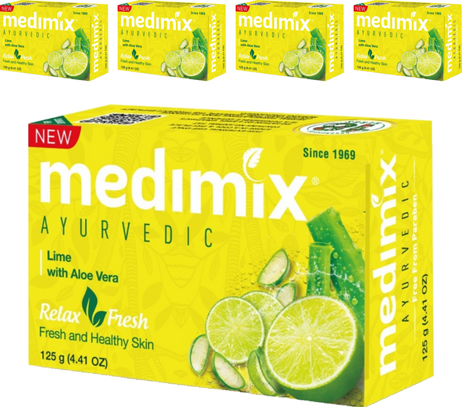 medimix 台灣公司貨 印度綠寶石皇室藥草浴 美肌皂 萊姆蘆薈, 125g, 5個