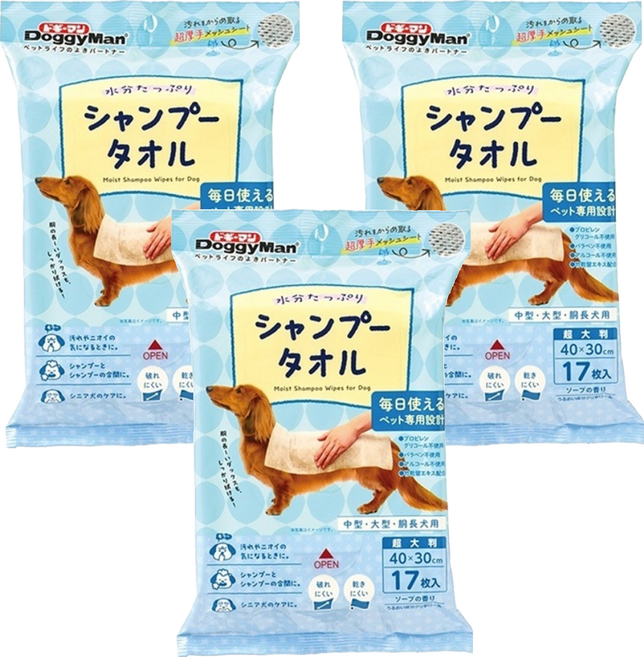 DoggyMan 多格漫 犬用乾洗澡濕巾, 17張, 3包