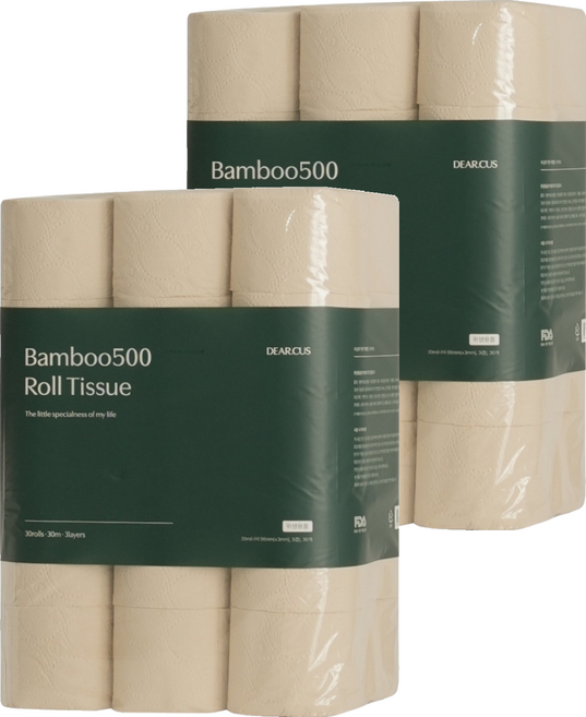 DEARCUS Bamboo500 天然紙漿3層捲筒衛生紙, 2個, 30捲, 30m