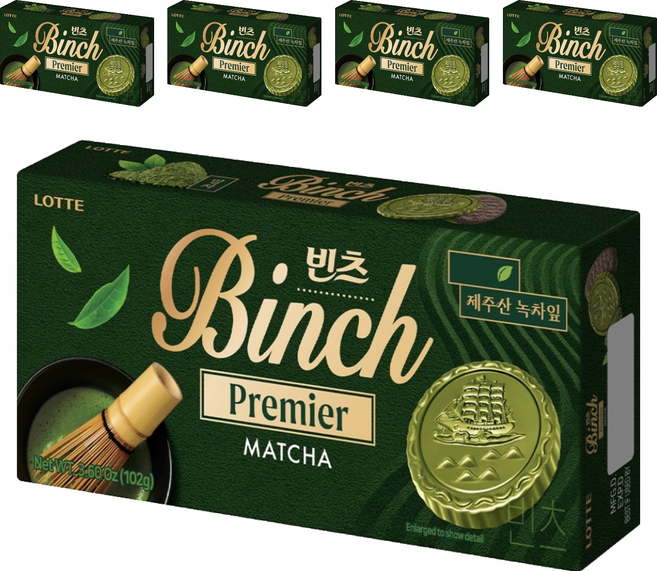 LOTTE 樂天 Binch 抹茶餅乾, 102g, 5盒