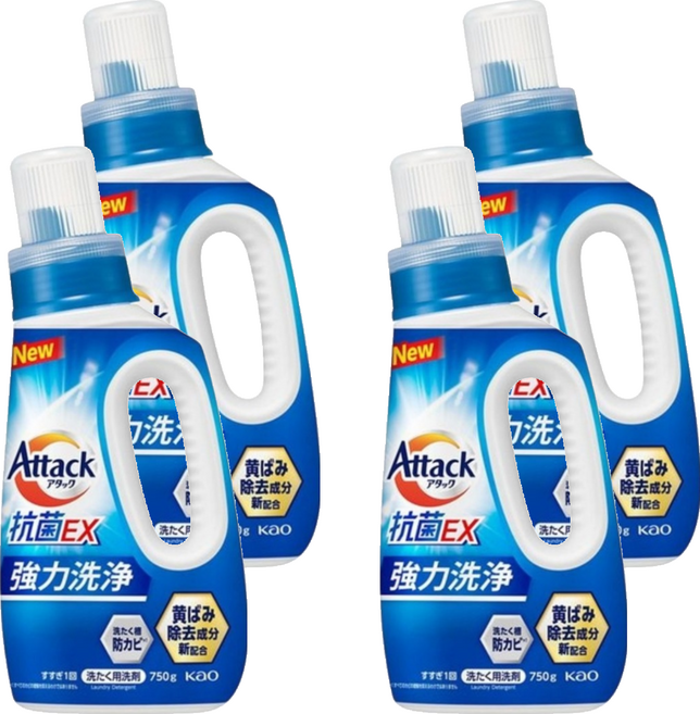 Attack 一匙靈 強效洗衣精 強效清潔去泛黃, 750g, 4個