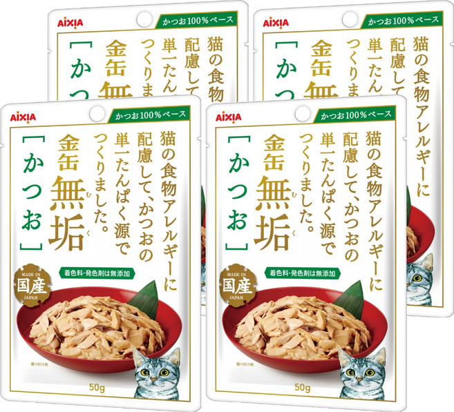 AiXiA 金罐無垢軟包貓餐包 2號, 50g, 4包, 鰹魚