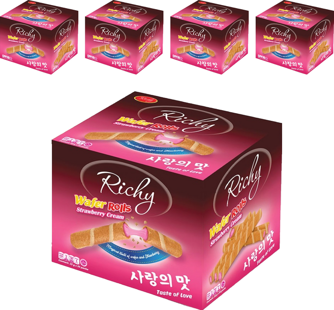 Richy 瑞奇 爆漿捲心三兄弟 草莓風味, 440g, 5盒
