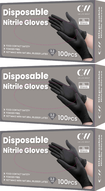 CW LIFE GROUP 可營生活選物 多用途NBR35拋棄式手套 無粉料理食品級 黑色 XL 3套 正常款