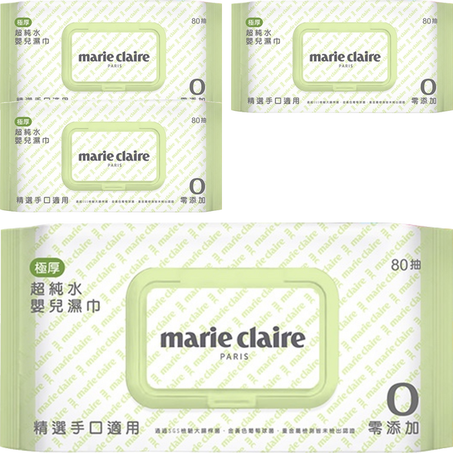 marie claire 美麗佳人 ONEDER 旺達 美麗佳人超純水嬰兒濕巾80抽(加蓋), 80張, 4包