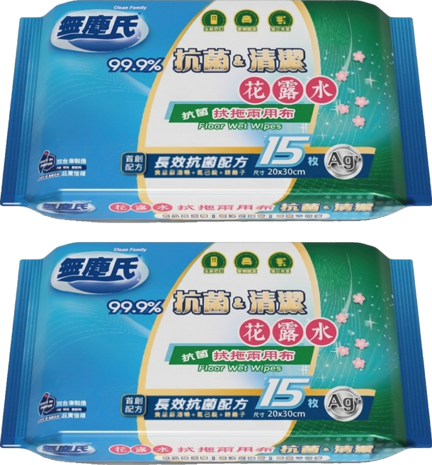 無塵氏 花露水拭拖兩用布 15張, 2個