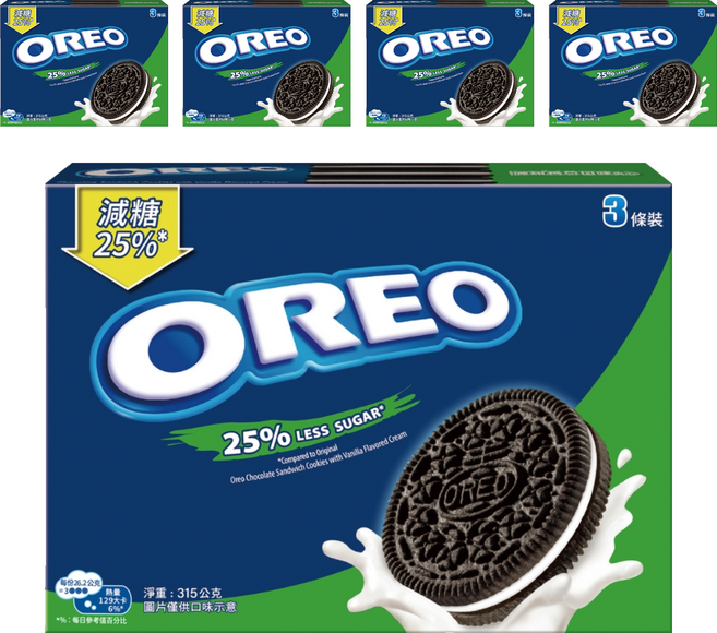 OREO 奧利奧 減甜香草口味夾心餅乾 3條裝, 315g, 5盒