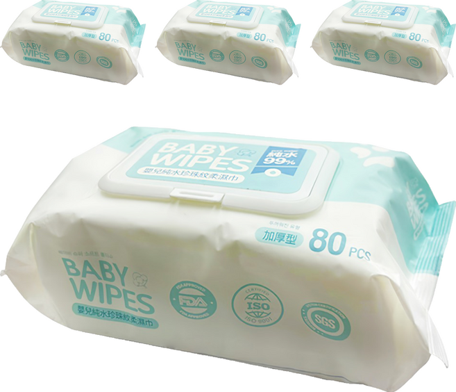 FAmILyLIFE 生活 嬰兒純水珍珠紋柔濕巾 掀蓋式, 4個, 80張, 50g