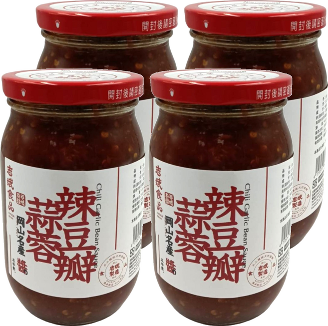 CHEER BEAN 志斌食品 岡山正宗蒜蓉辣豆瓣醬 五辛素, 460g, 4個