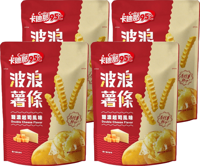 Cadina 卡迪那 95度C波浪薯條 雙濃起司風味, 36g, 4包
