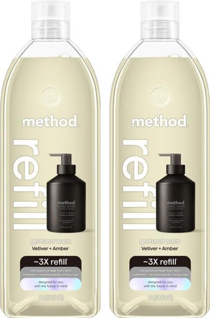 method 美則 金緻洗手乳 補充瓶 夜幕黑 岩蘭草 + 琥珀, 2瓶, 1L