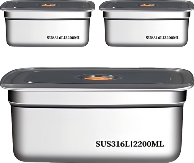 Couselect 316不鏽鋼保鮮盒/微真空密封加厚冰箱收納盒 2.2L, 3個, 單品
