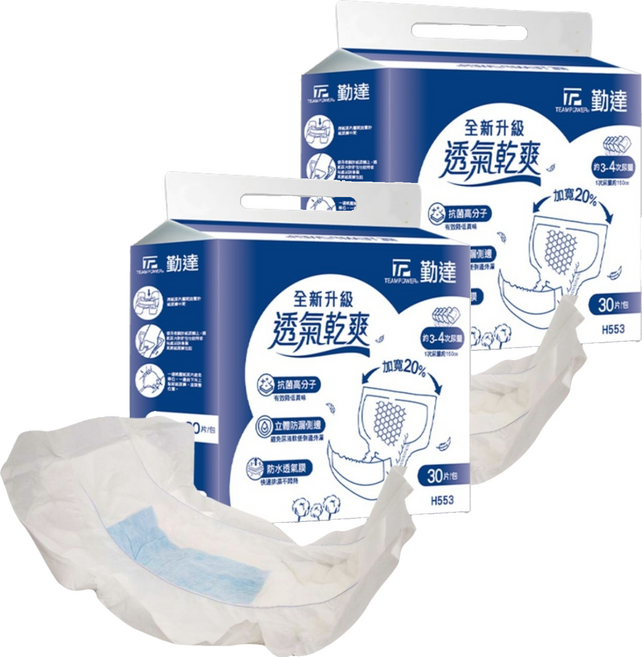 勤達 日夜乾爽尿片, S~XXL(50 x 29cm), 2個, 30片