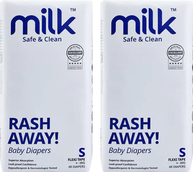 milk 鎖水芯牛奶尿布 黏貼型 4~8kg, 96片, S