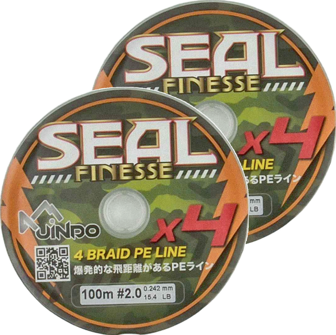 台灣 JiNDO indo Lure 日規海豹 PE線 SEAL Finesse 0.4號起 4股 路亞 PE 釣線 前打 根魚 15.4lb, 螢光黃, 2個