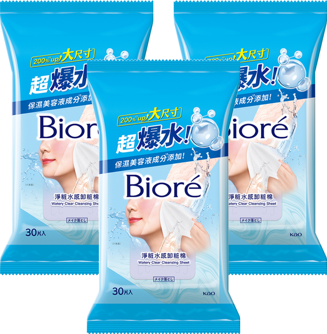 Biore 蜜妮 淨粧水感卸粧棉 30片, 100g, 3個