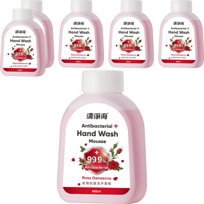 清淨海 玫瑰洗手慕斯補充瓶, 6個, 480ml