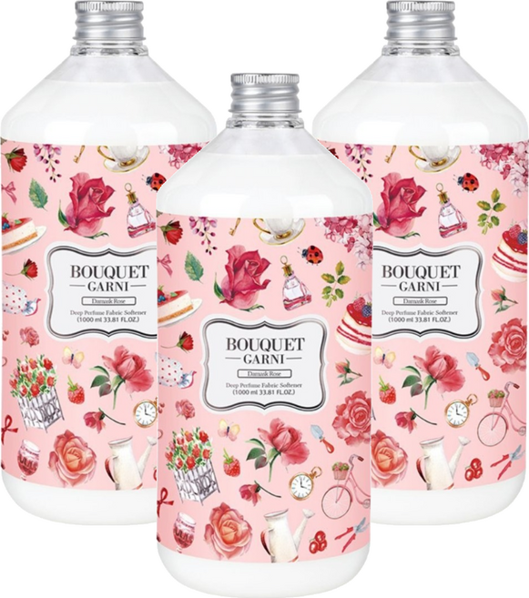 BOUQUET GARNI 衣物香氛柔軟精 大馬士革玫瑰, 3個, 1L