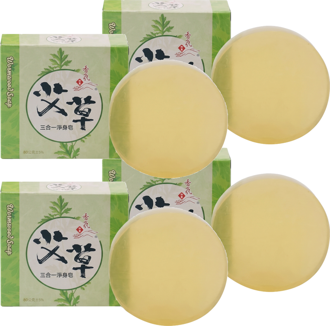 益成檀香 艾草三合一淨身皂, 80g, 4個