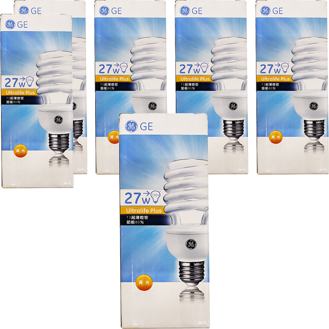 GE 奇異 高功率t3 螺旋型省電燈泡 27W, 黃光(2700K), 6個