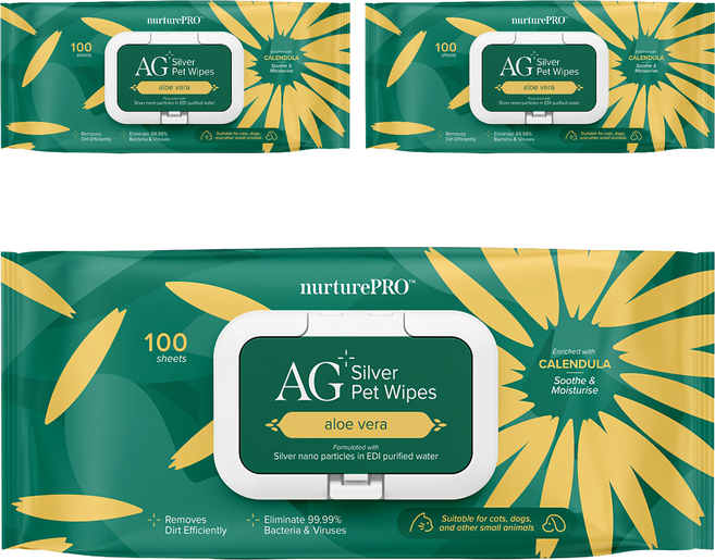 Nurture PRO 天然密碼 銀離子寵物濕紙巾 蘆薈, 100張, 3包