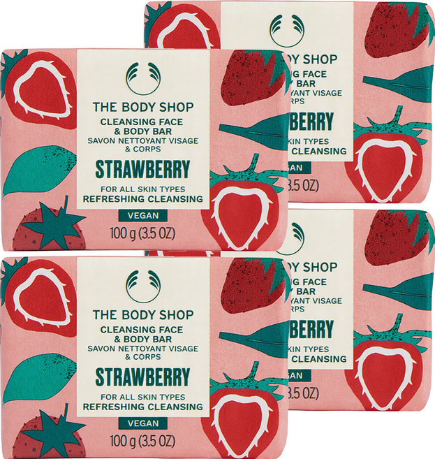 THE BODY SHOP 美體小舖 台灣公司貨 草莓嫩白臉部&身體潔膚皂, 100g, 4個