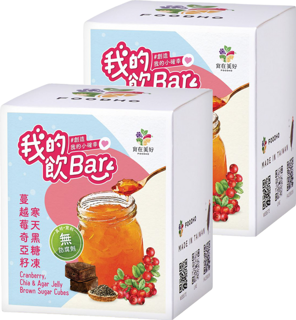 FOODHO 食在美好 我的飲Bar 蔓越莓奇亞籽寒天黑糖凍, 17g, 16個裝, 2組