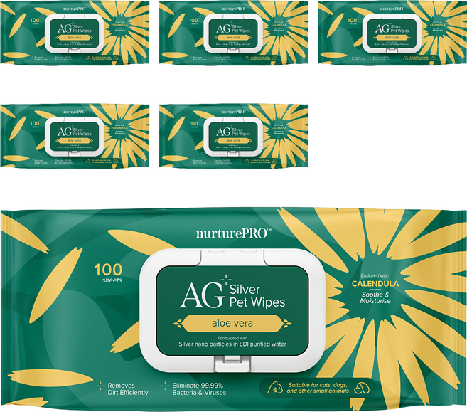 Nurture PRO 天然密碼 銀離子寵物濕紙巾 蘆薈, 100張, 6包