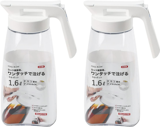 PEARL LIFE 珍珠金屬 按壓式把手冷水壺, 透明色, 1.6L, 2個