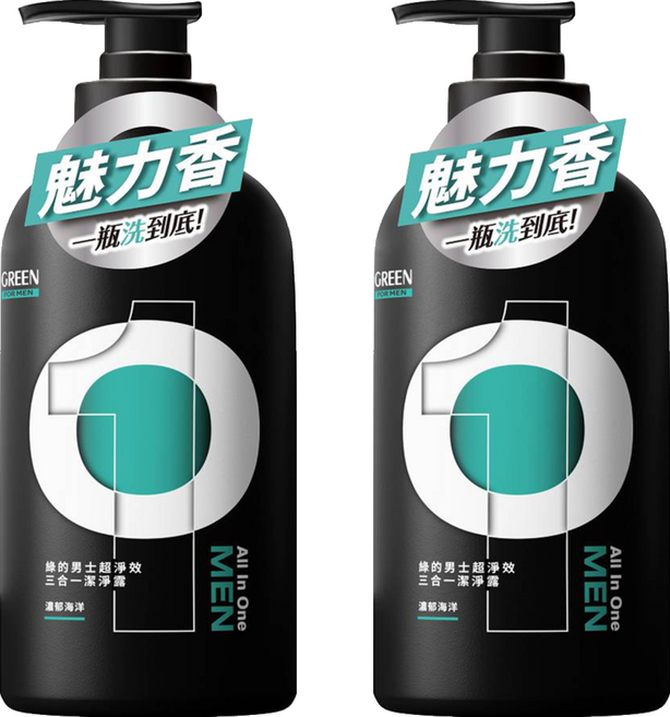 GREEN 綠的 男士三合一潔淨露 魅力香, 2個, 500ml