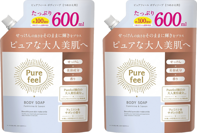 第一石鹼 Purefeel 柔和香皂 x 甜美香氛沐浴乳 補充包, 2個, 600ml