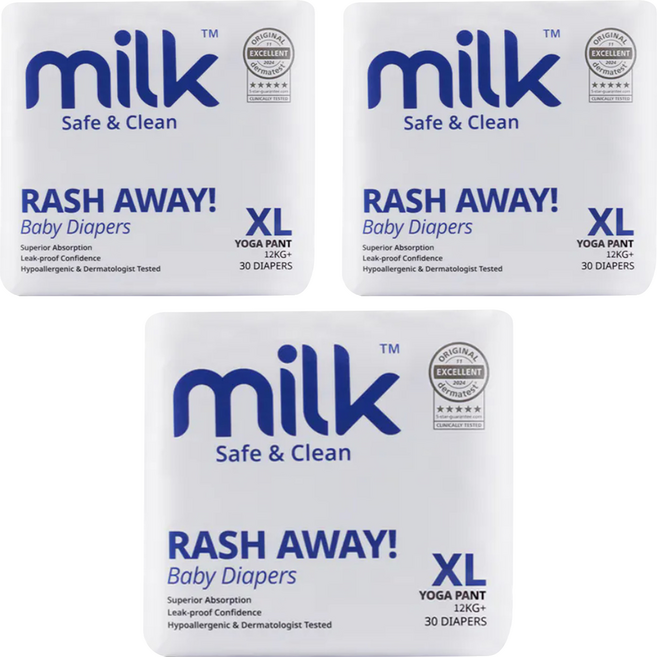 milk 鎖水芯牛奶尿布 褲型 12kg以上, 90片, 特大碼 (XL)