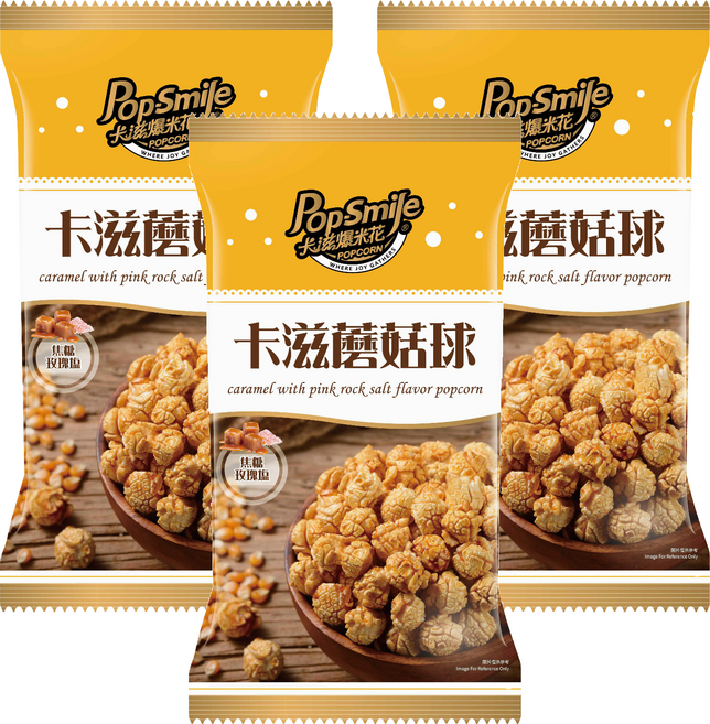 Pop-Smile 卡滋 蘑菇球爆米花 焦糖玫瑰塩風味, 100g, 3個