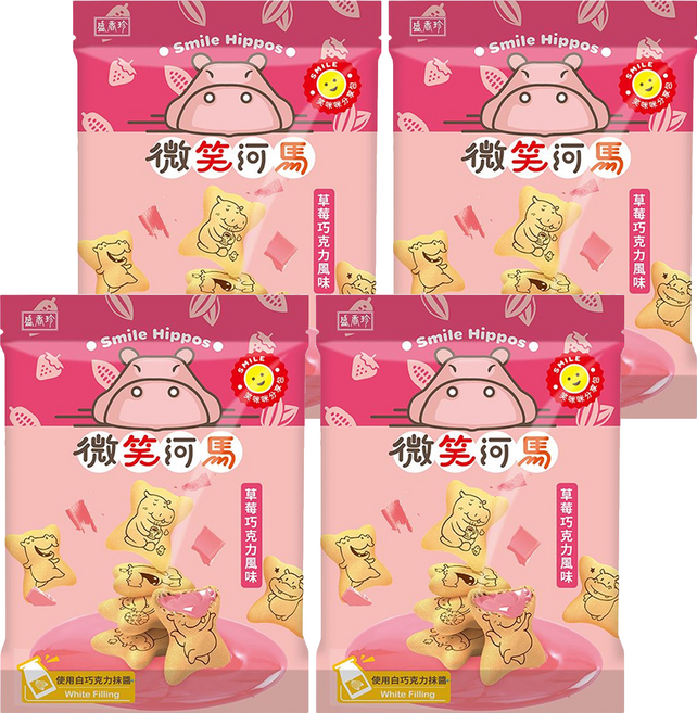 盛香珍 微笑河馬餅 草莓巧克力風味, 200g, 4個