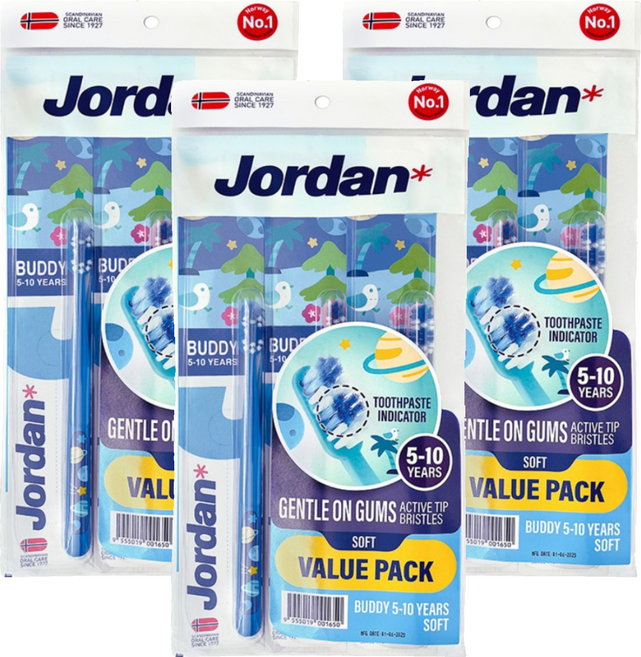 Jordan 麻吉麻吉超軟毛牙刷 5~10歲, 顏色隨機, 3套, 3個裝