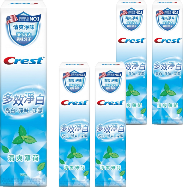 Crest 多效淨白牙膏 清爽薄荷, 120g, 5個
