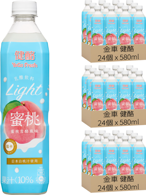 金車 健酪 Yogo Fresh 乳酸飲料 蜜桃雪酪風味, 72個, 580ml