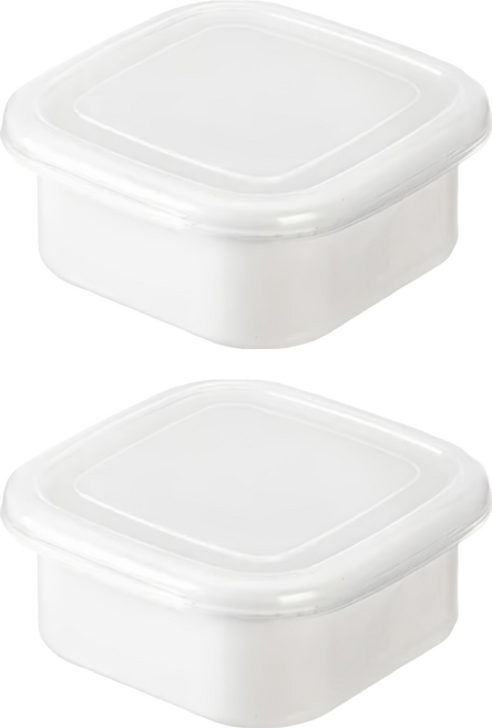SHIMOYAMA 日系純白風方形琺瑯保鮮盒 附蓋 S 400ml, 2組, 容器 + 蓋子