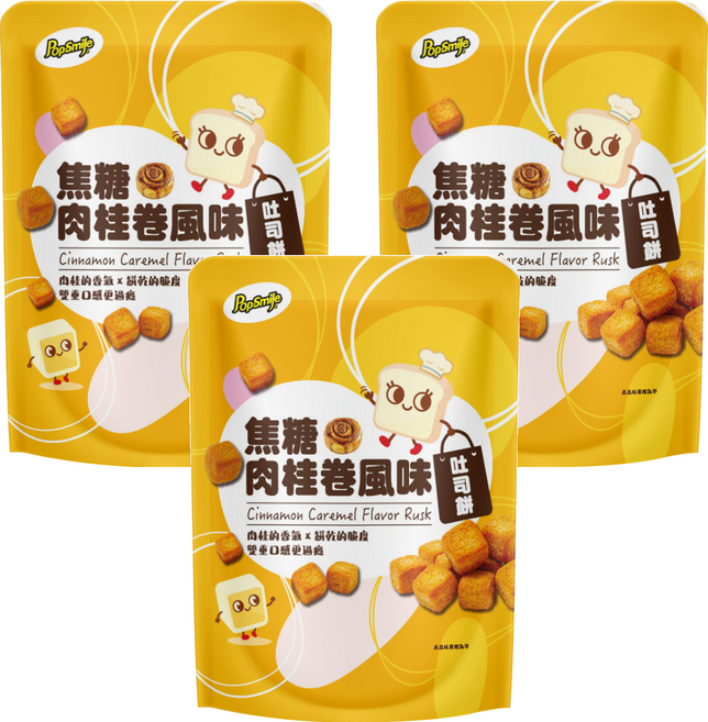 Pop-Smile 卡滋 焦糖肉桂卷風味吐司餅, 35g, 3包