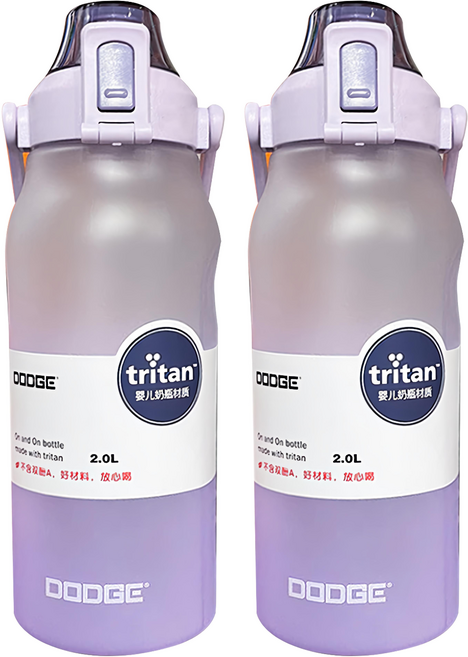 DODGE 道奇 Ttritan水壺 彈蓋吸管, 紫色, 2L, 2個